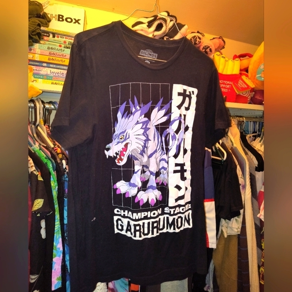 Black Graphic T-Shirt Didgemon Anime Manga Purple Shirt Black Women Mens